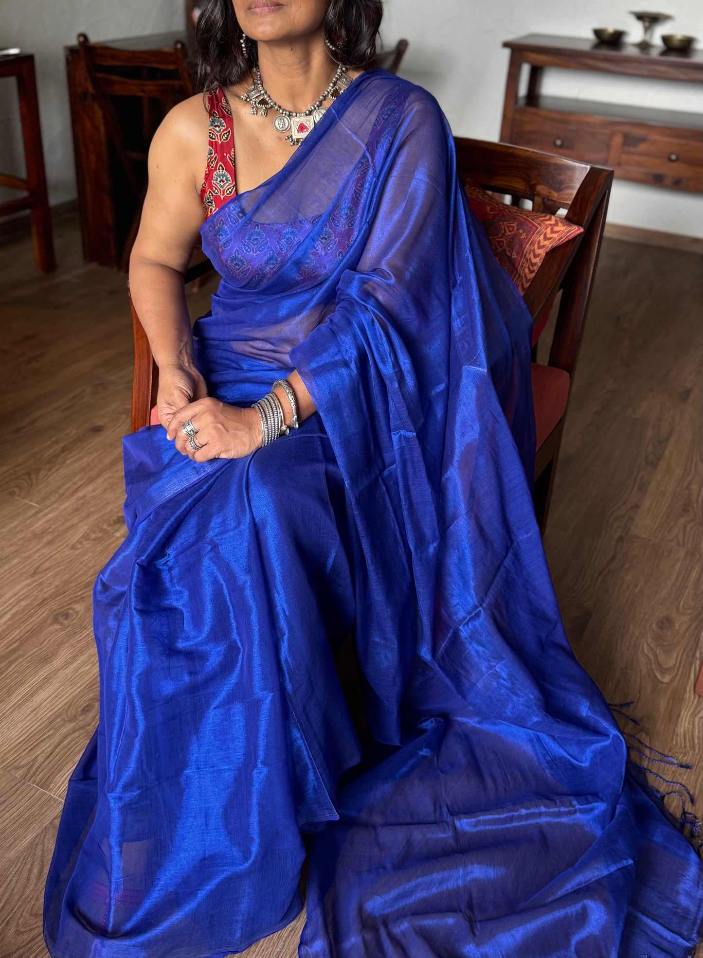 Royal blue Tissue Silk Saree