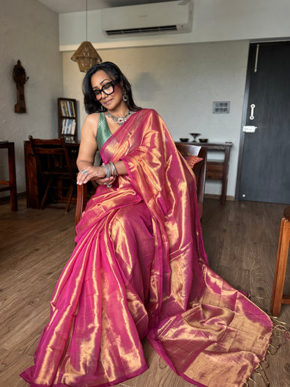 Peach Gold Tissue Silk Saree