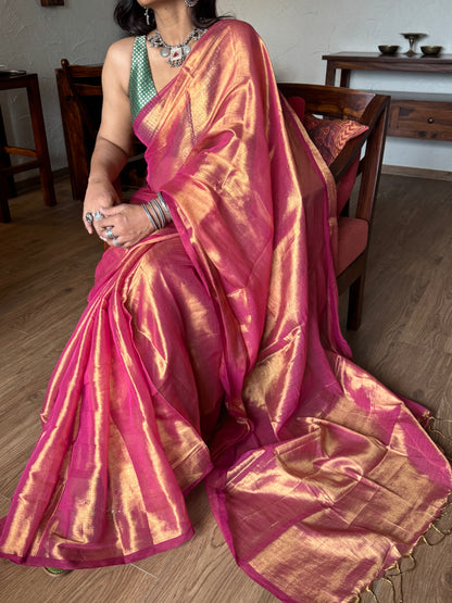 Peach Gold Tissue Silk Saree