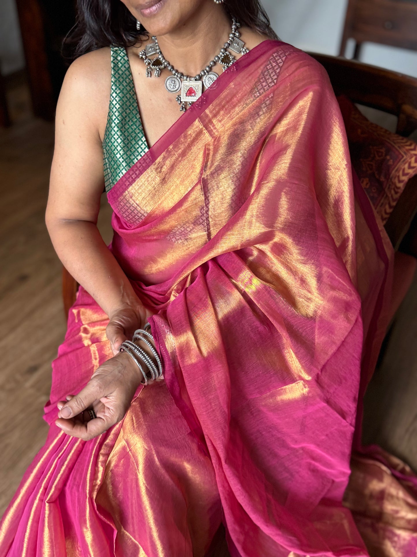 Peach Gold Tissue Silk Saree