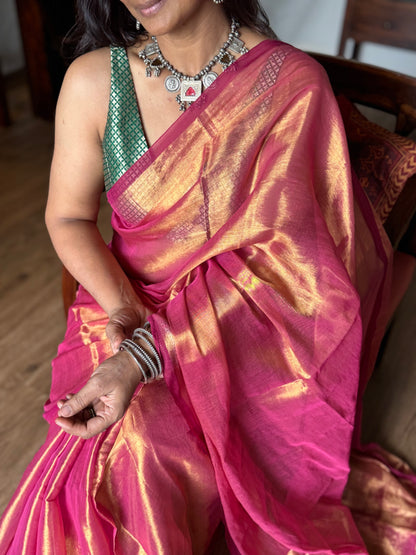 Peach Gold Tissue Silk Saree