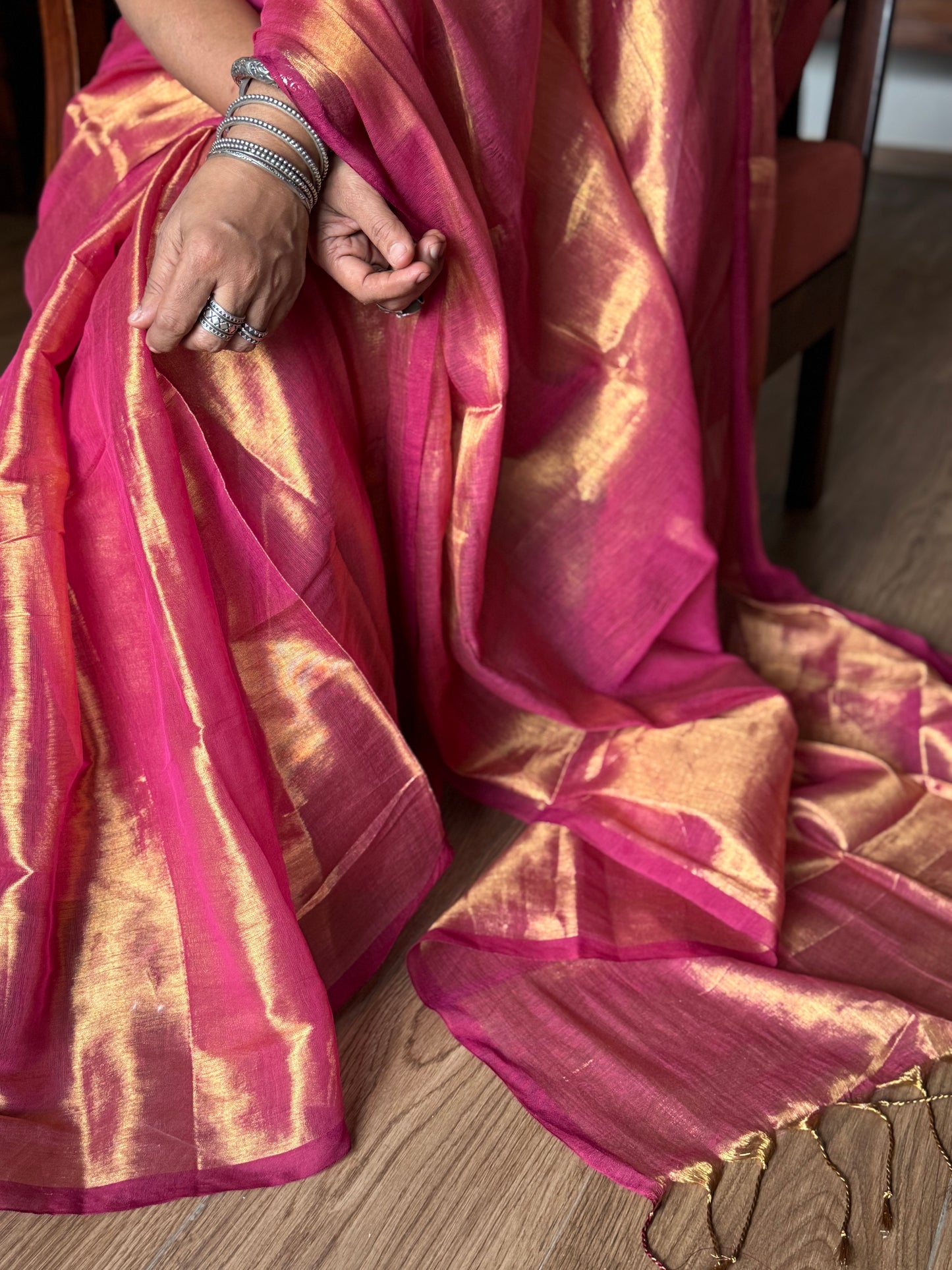Peach Gold Tissue Silk Saree
