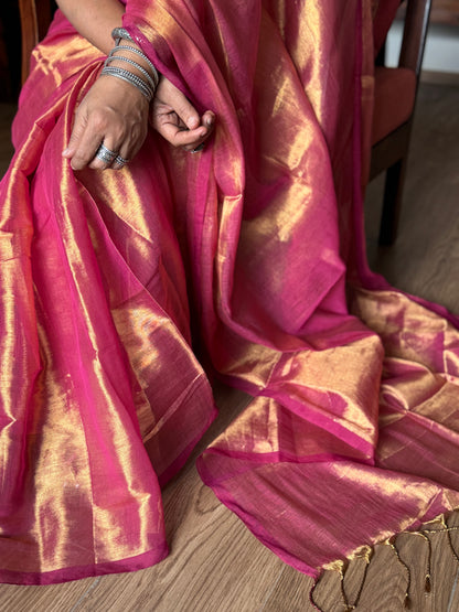 Peach Gold Tissue Silk Saree