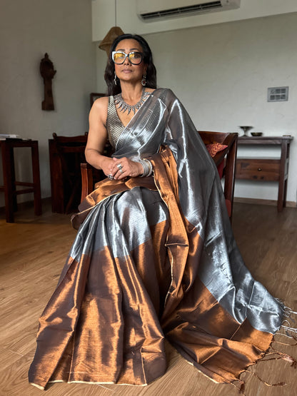 Silver Copper Tissue Silk Saree