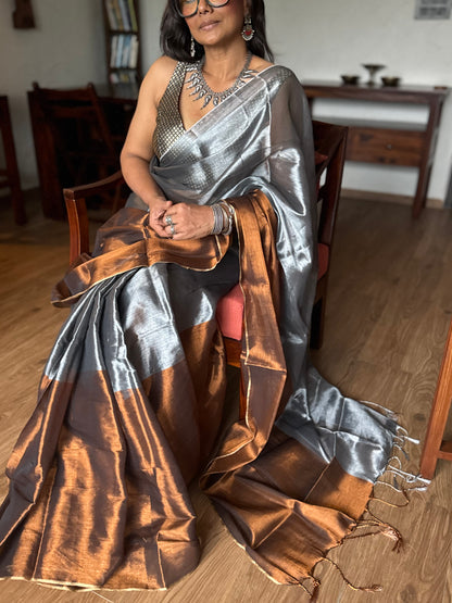 Silver Copper Tissue Silk Saree