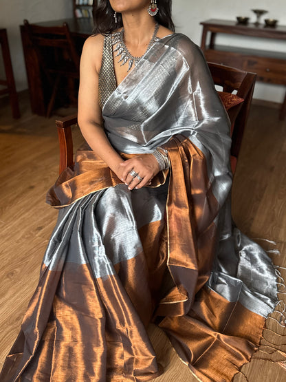 Silver Copper Tissue Silk Saree