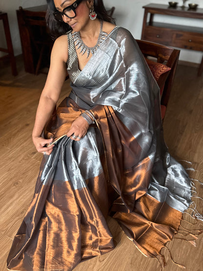 Silver Copper Tissue Silk Saree