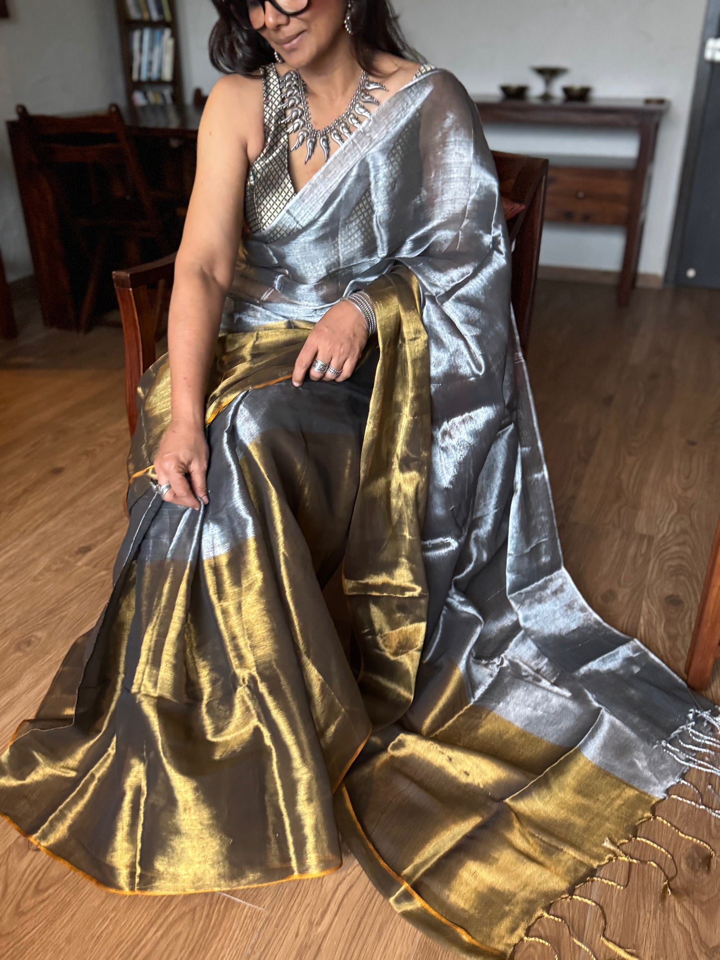 Silver Gold Tissue Silk Saree
