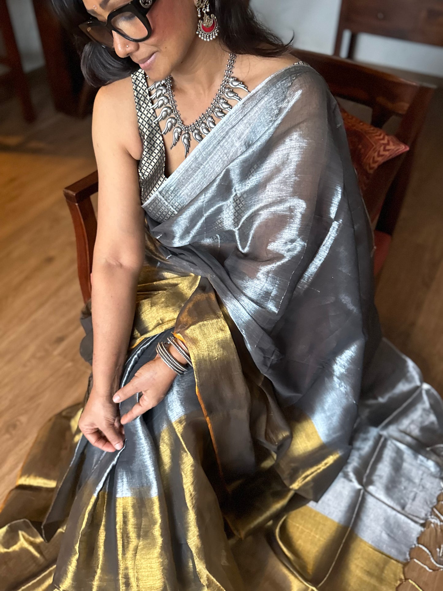 Silver Gold Tissue Silk Saree