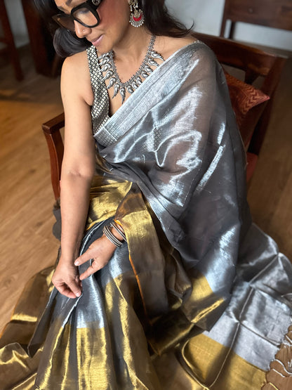 Silver Gold Tissue Silk Saree