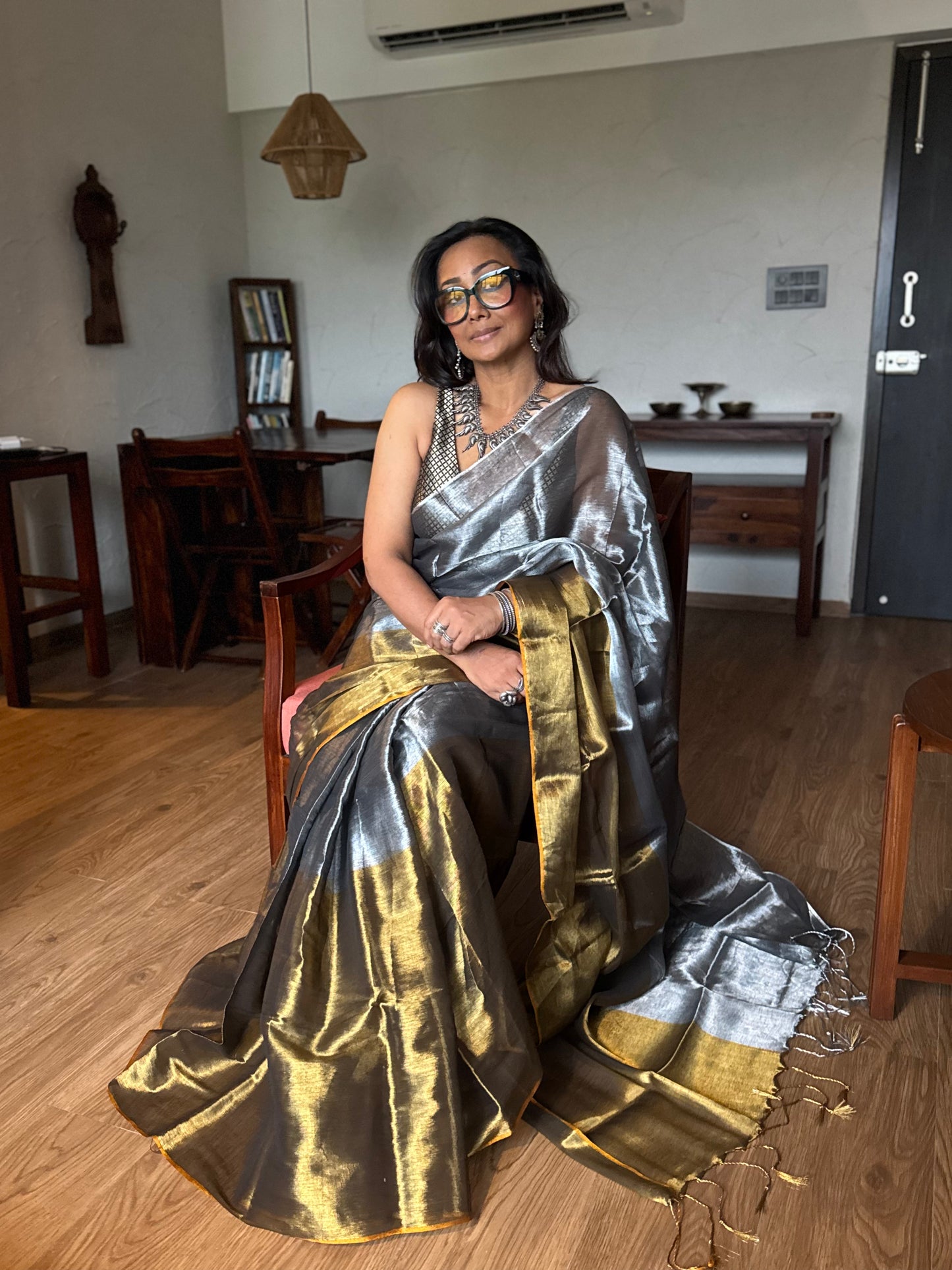 Silver Gold Tissue Silk Saree
