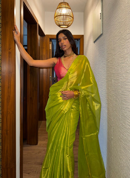 Lemon Green Tissue Silk Saree
