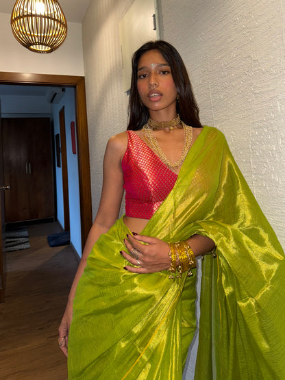 Lemon Green Tissue Silk Saree