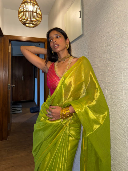 Lemon Green Tissue Silk Saree