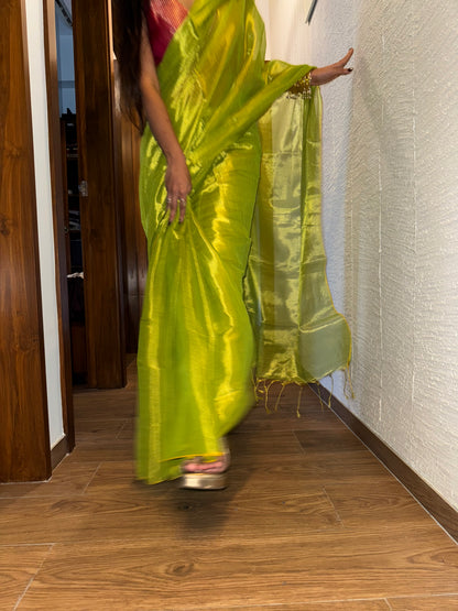 Lemon Green Tissue Silk Saree