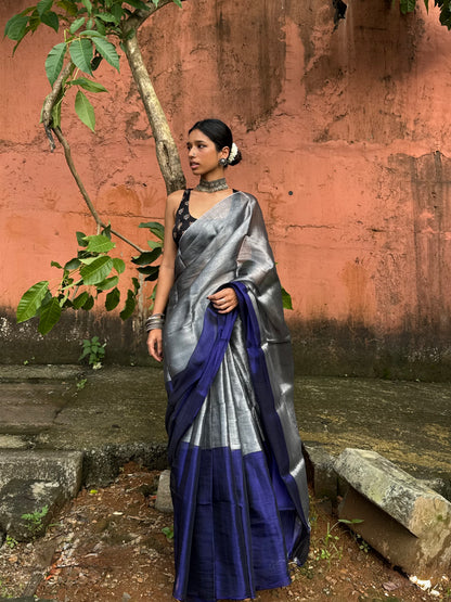 Silver Ink Tissue Silk Saree