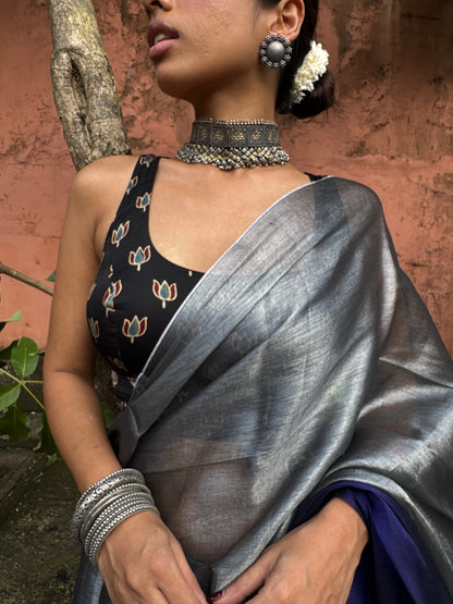 Silver Ink Tissue Silk Saree