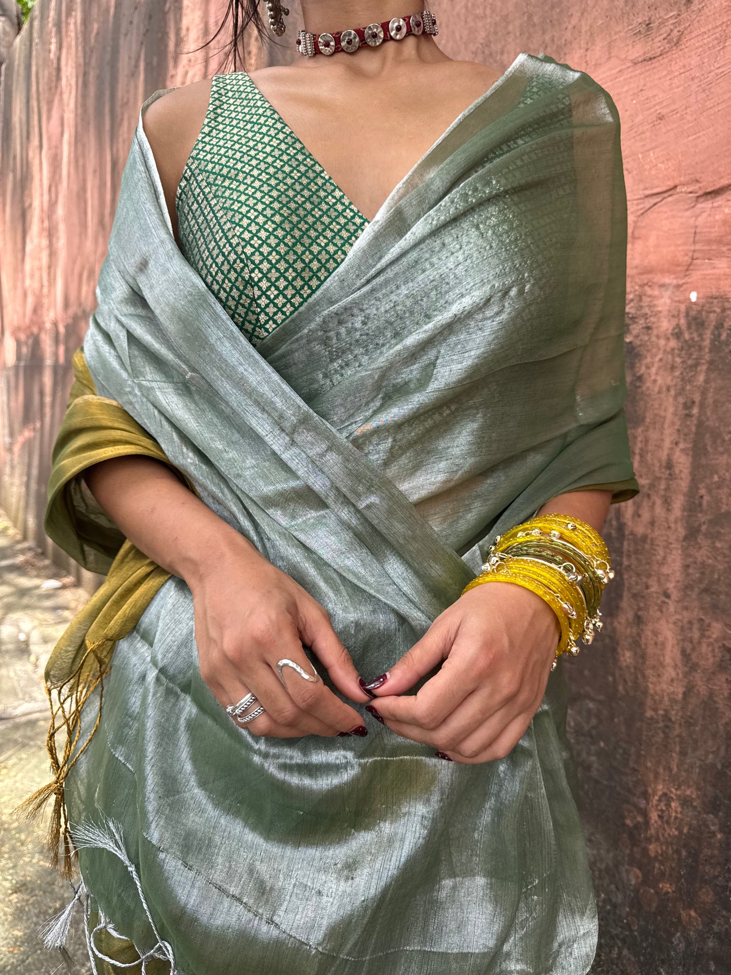 Pista Tissue Silk Saree