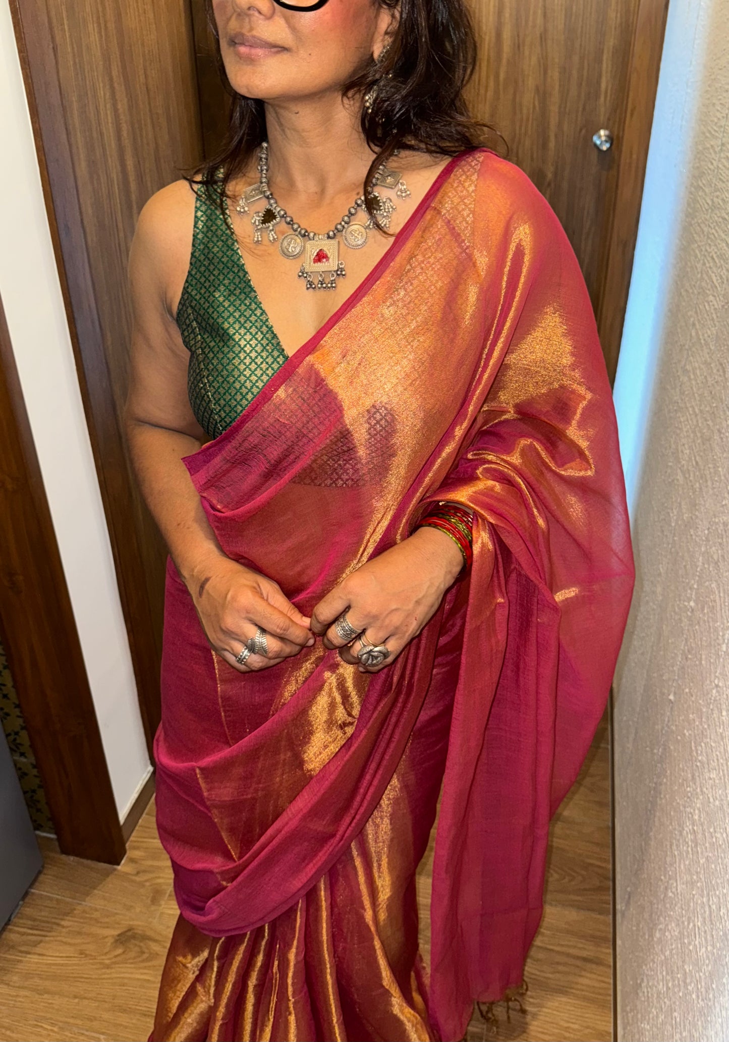Peach Gold Tissue Silk Saree