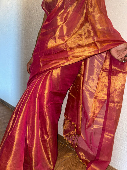Peach Gold Tissue Silk Saree