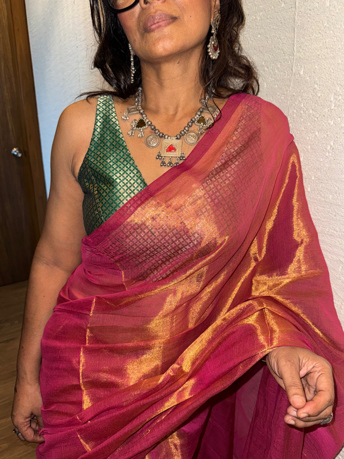Peach Gold Tissue Silk Saree