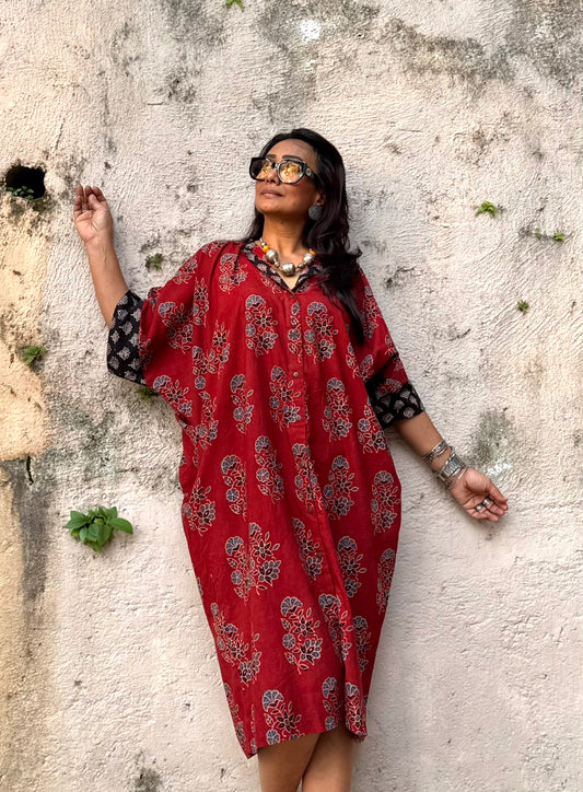 Mud Ajrakh Cotton Kaftan Dress