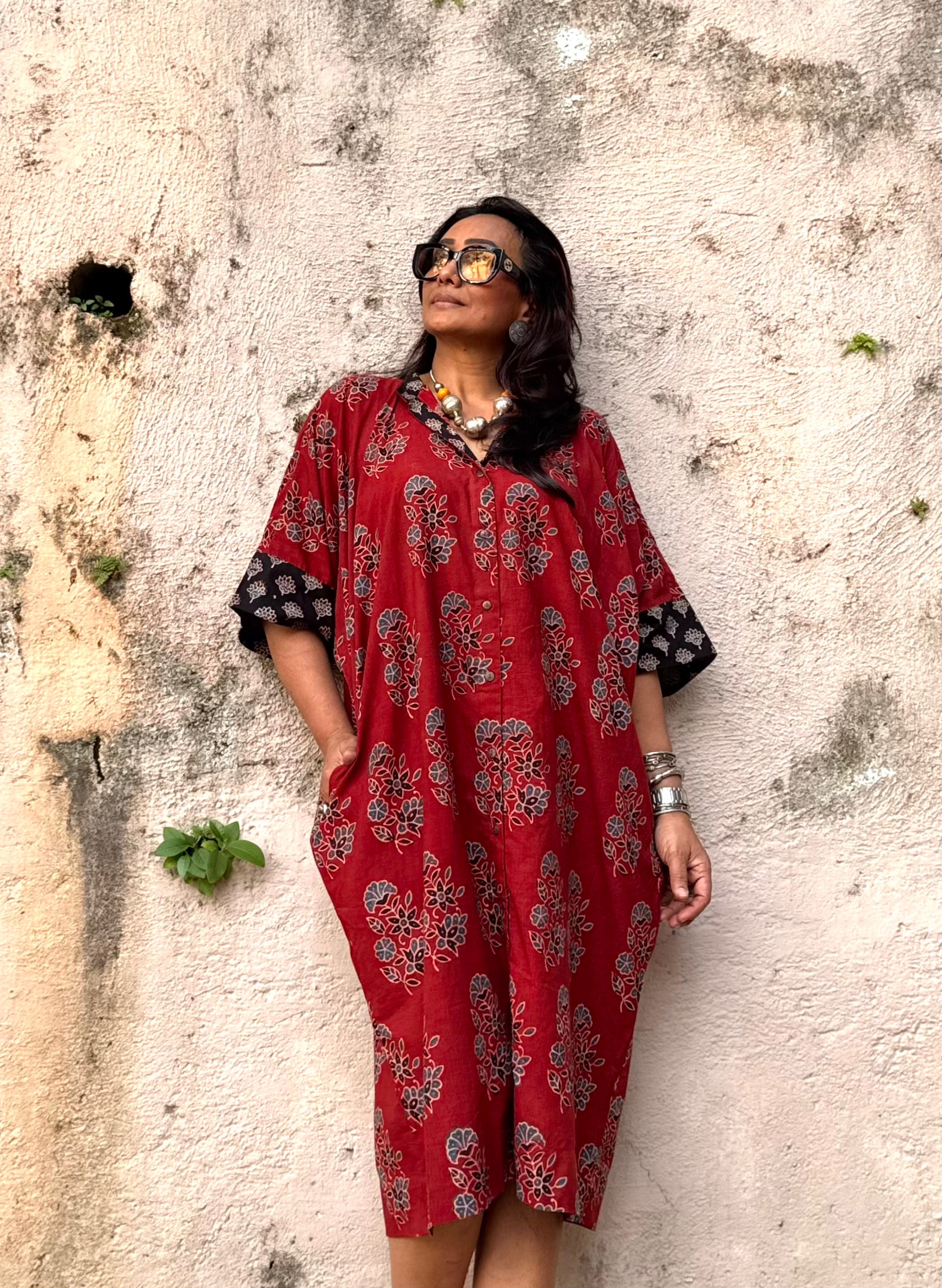 Mud Ajrakh Cotton Kaftan Dress