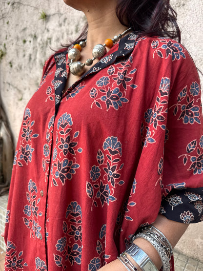 Mud Ajrakh Cotton Kaftan Dress