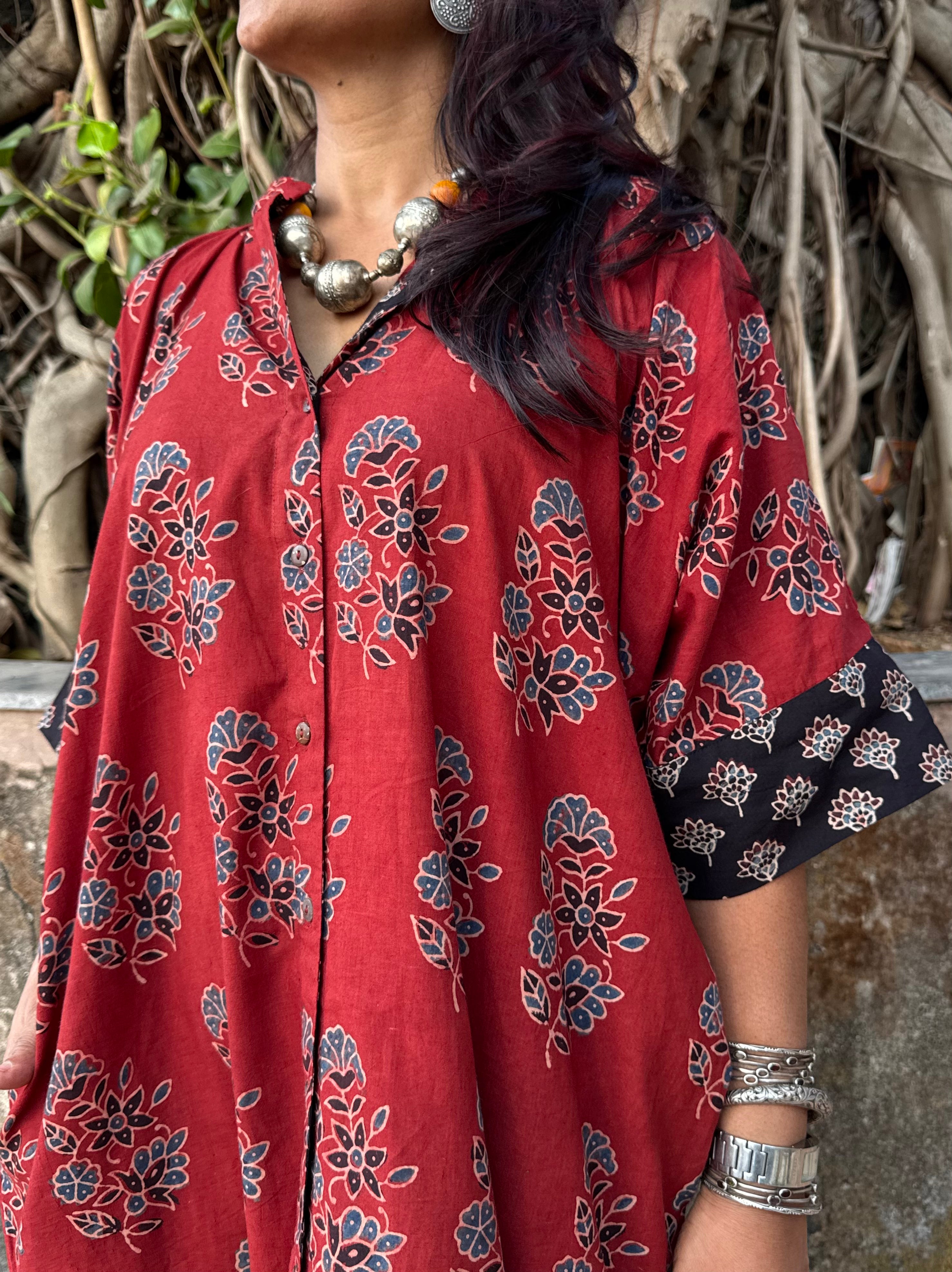Mud Ajrakh Cotton Kaftan Dress