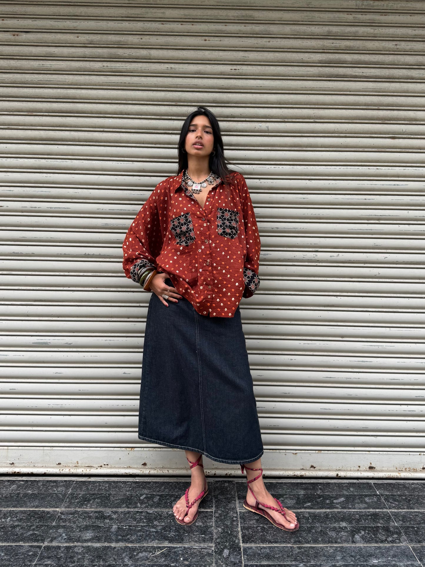 Rust Bandhani Cotton Shirt  (READY TO DISPATCH)