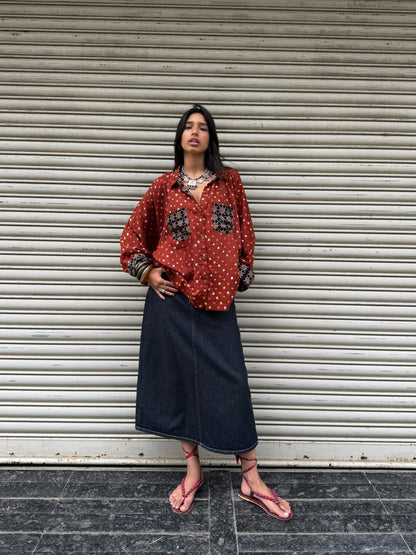 Rust Bandhani Cotton Shirt  (READY TO DISPATCH)