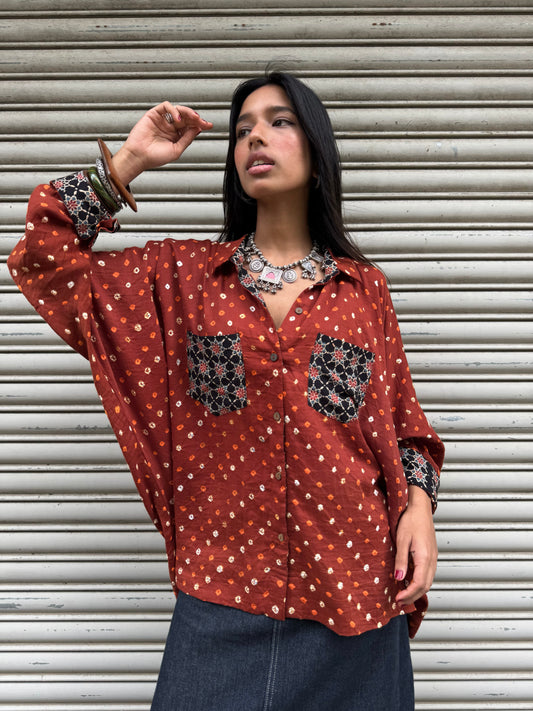 Rust Bandhani Cotton Shirt