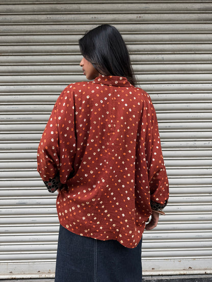 Rust Bandhani Cotton Shirt  (READY TO DISPATCH)
