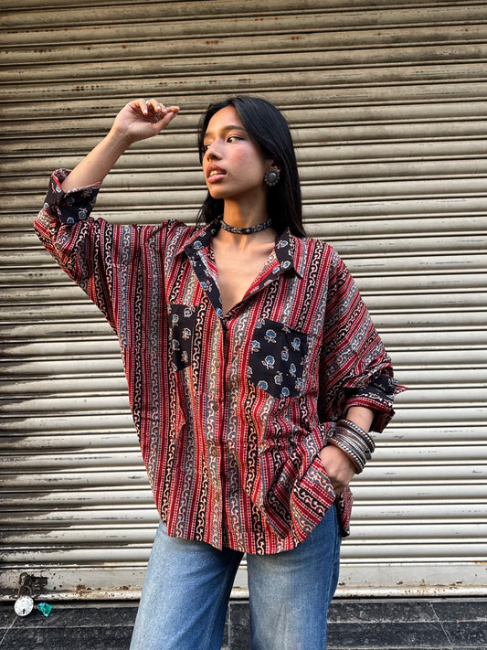 Brick Ajrakh Cotton Shirt