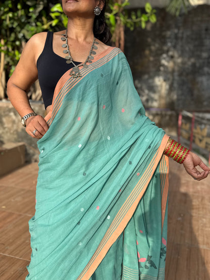 Aqua Jamdani Cotton Saree