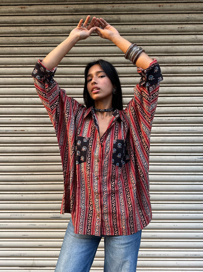 Brick Ajrakh Cotton Shirt
