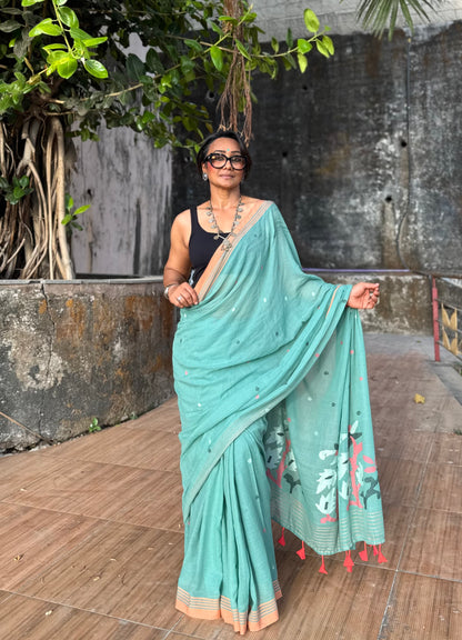Aqua Jamdani Cotton Saree