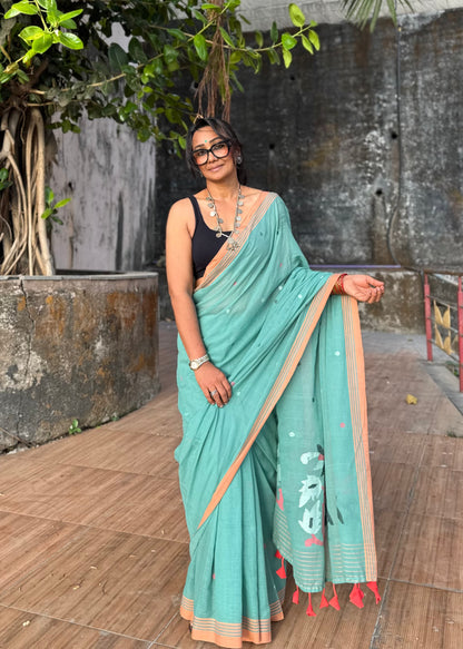 Aqua Jamdani Cotton Saree