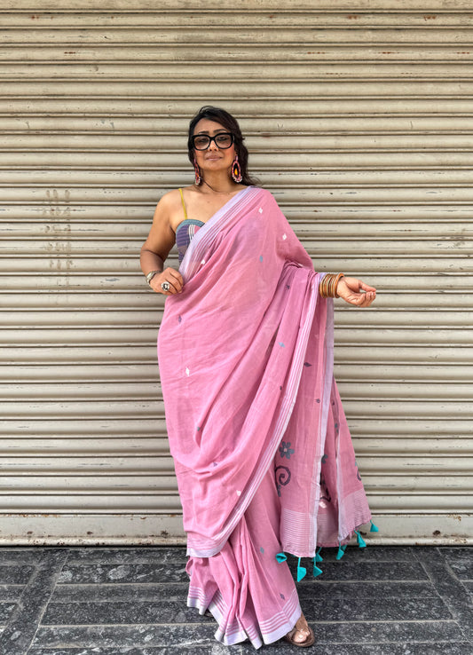 Rose Petal Jamdani Cotton Saree