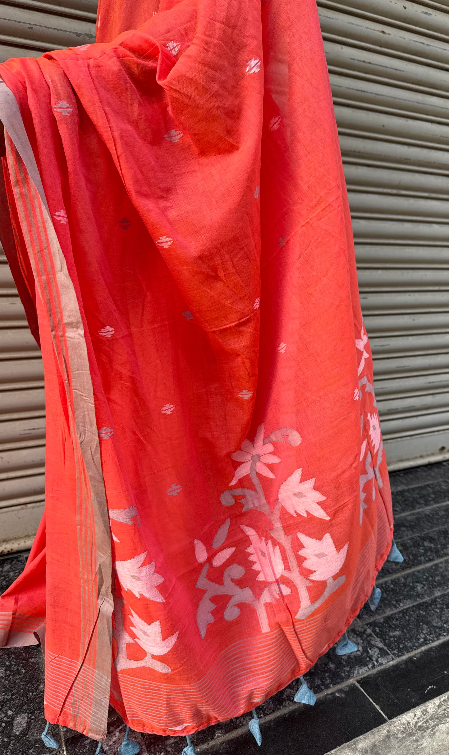 Peach Jamdani Cotton Saree