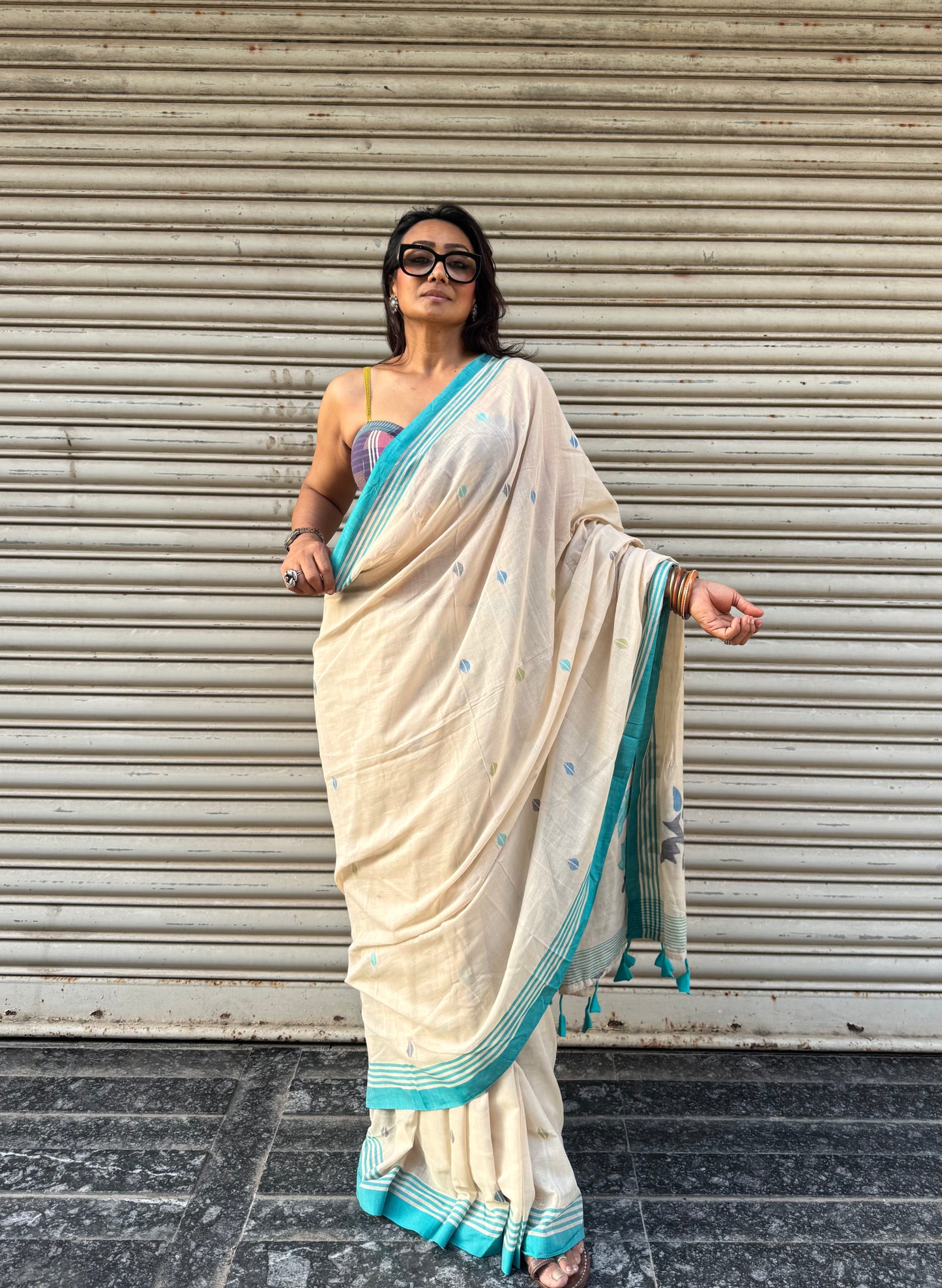 Vanilla Jamdani Cotton Saree