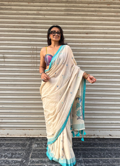 Vanilla Jamdani Cotton Saree