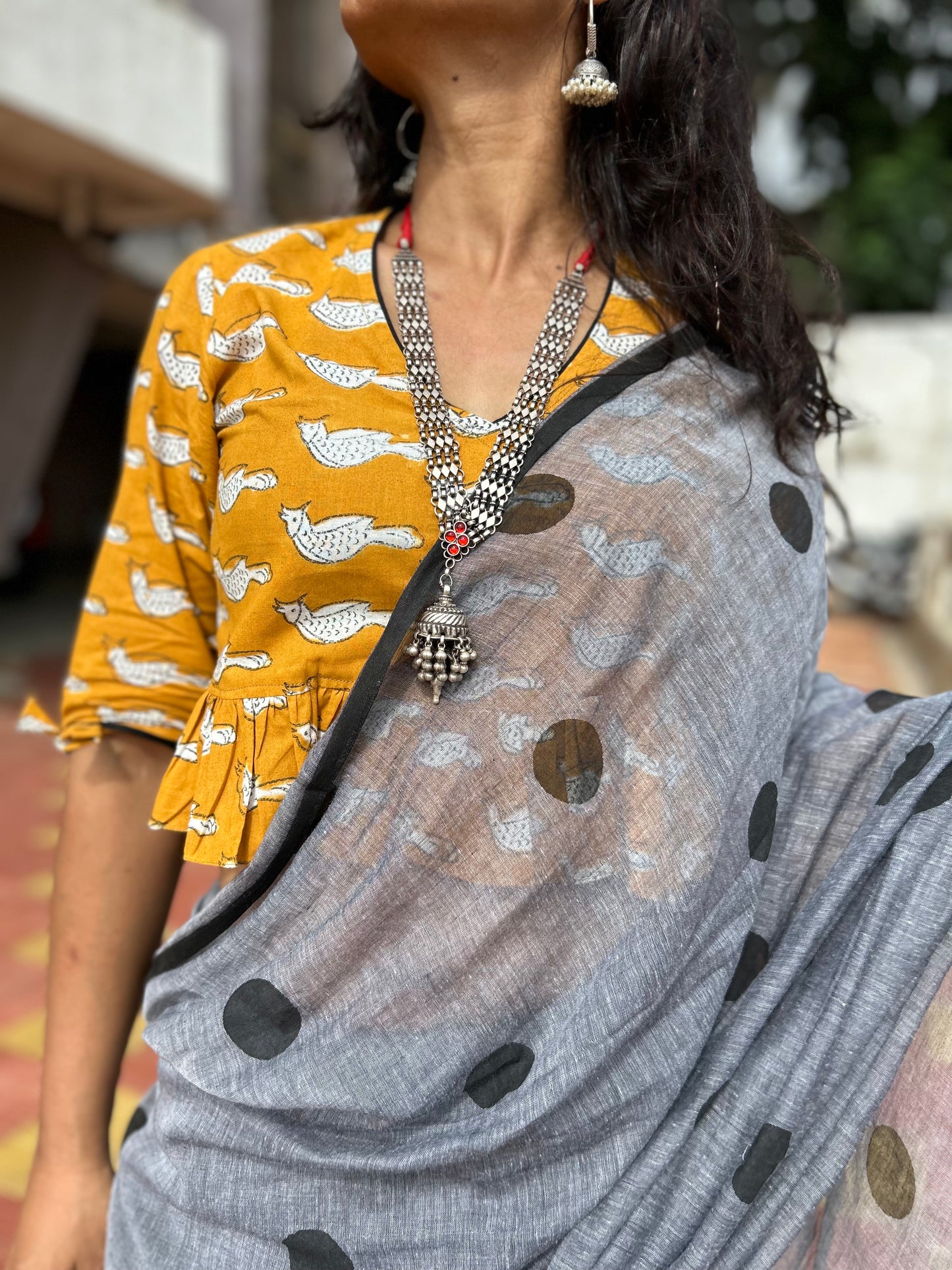 Grey mini polka saree