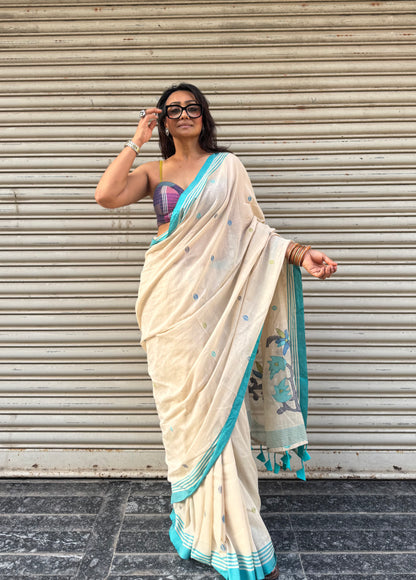 Vanilla Jamdani Cotton Saree