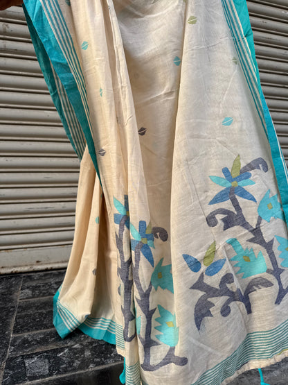 Vanilla Jamdani Cotton Saree