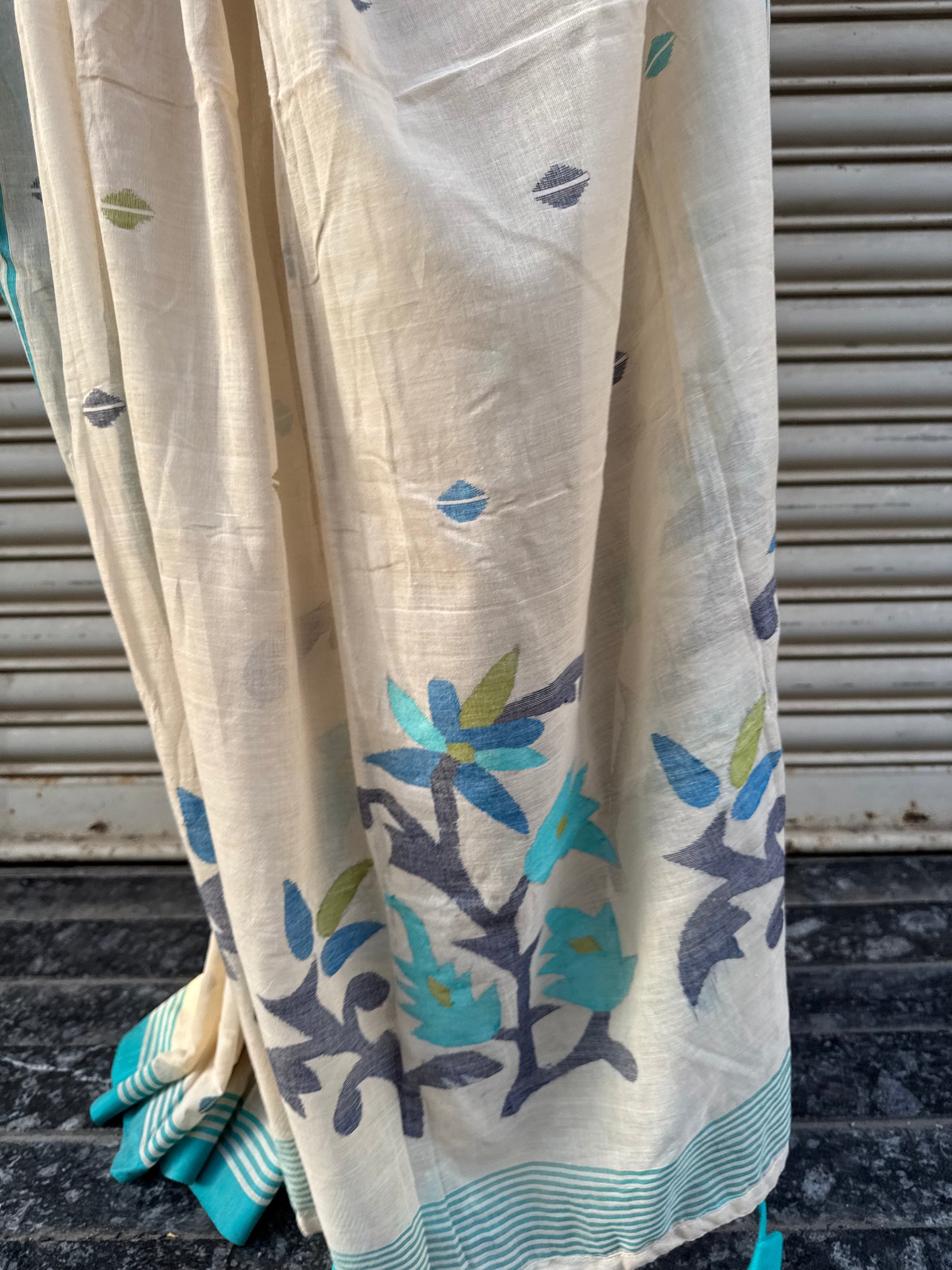Vanilla Jamdani Cotton Saree