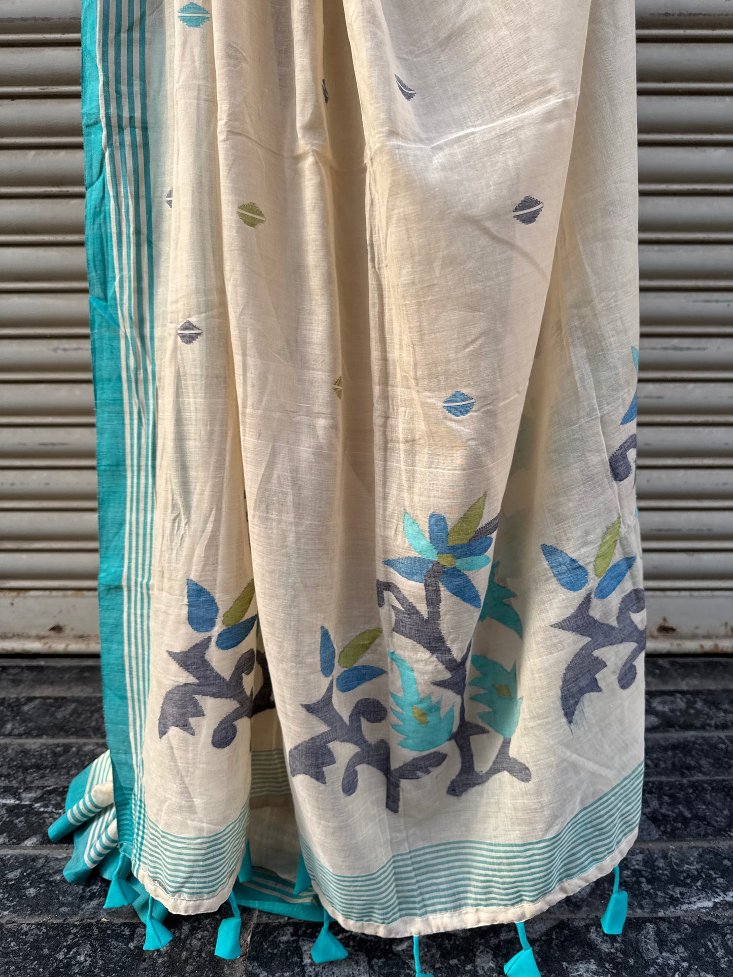 Vanilla Jamdani Cotton Saree