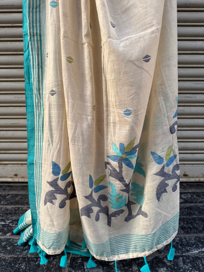 Vanilla Jamdani Cotton Saree