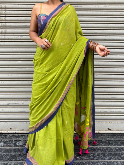Lime Jamdani Cotton Saree