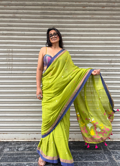 Lime Jamdani Cotton Saree